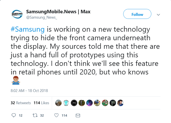 Samsung tanam kamera selfie di bawah layar