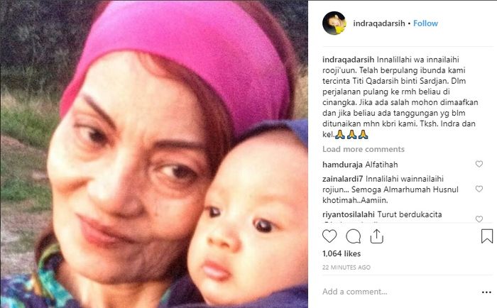 Kabar duka aktris senior Titi Qadarsih