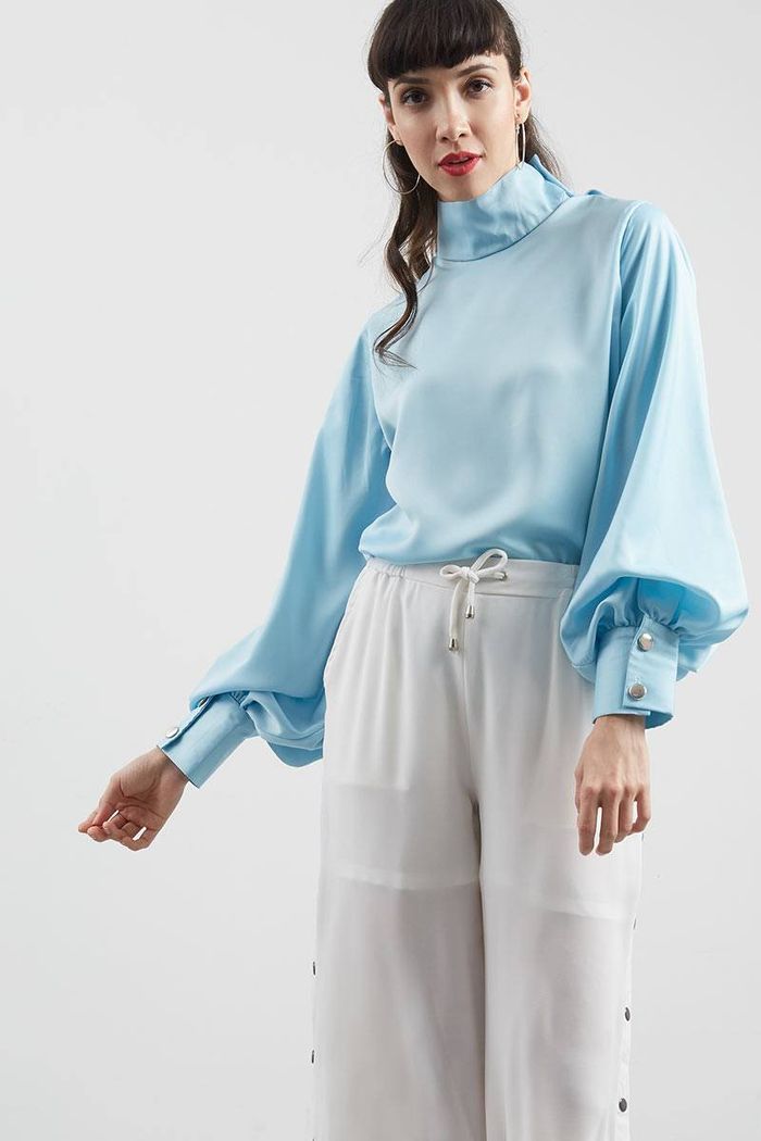 Bella Puff Sleeve Blouse Blue