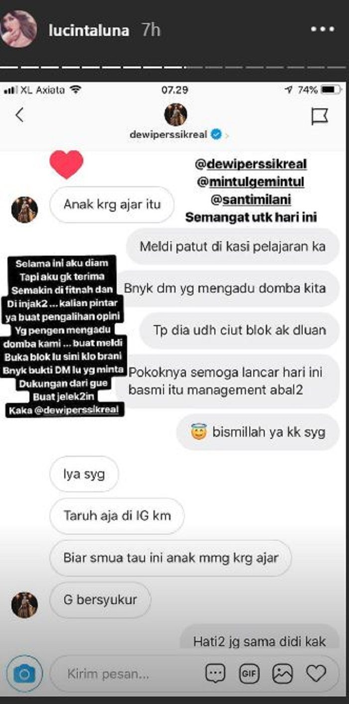 Instastory Lucinta Luna soal Meldi keponakan Dewi Perssik Instastory @lucintaluna