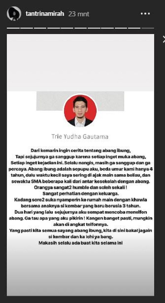 Unggahan Tantri Namira tentang sepupunya