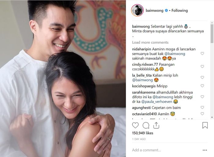 Ungkapan Perasaan Bahagia Baim Wong Terhadap Pernikahannya yang Akan Segera Berlangsung