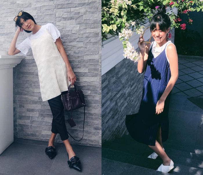 Casual look ala Alika Islamadina dengan paduan slip dress dan Tshirt