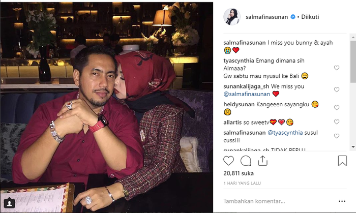Unggahan Salmafina Sunan di Instagram.