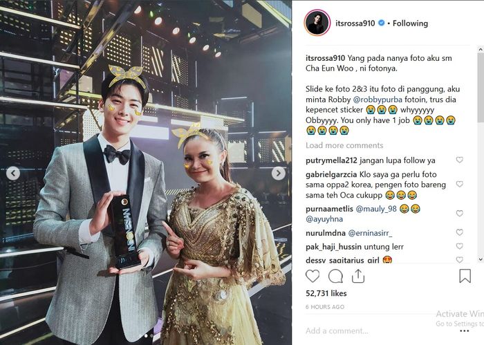 Rossa pamerkan foto bersama Cha Eun Woo.