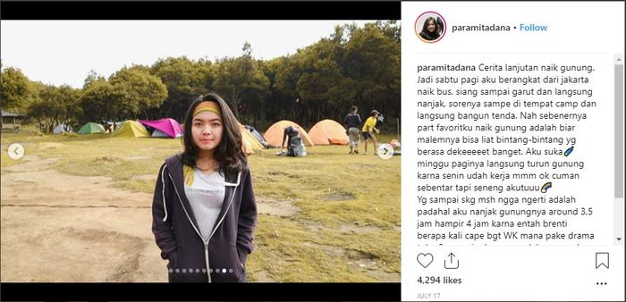 Dana Paramita, wanita yang mengaku siap jadi istri kedua Ridwan Kamil hobi naik gunung