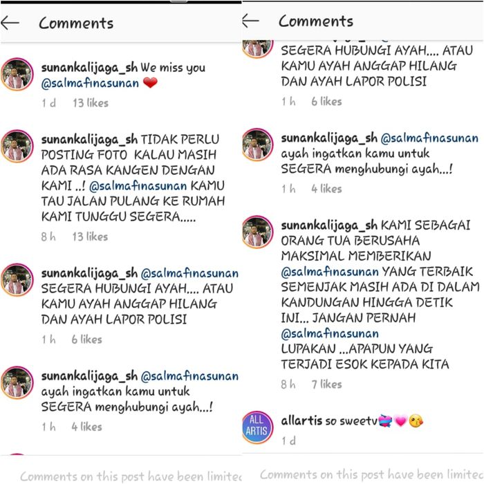 Komentar Sunan Kalijaga di unggahan Salmafina