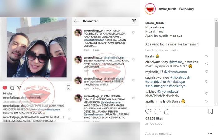 Sunan Kalijaga Meminta Bantuan Followersnya Untuk Menemukan Salmafina.