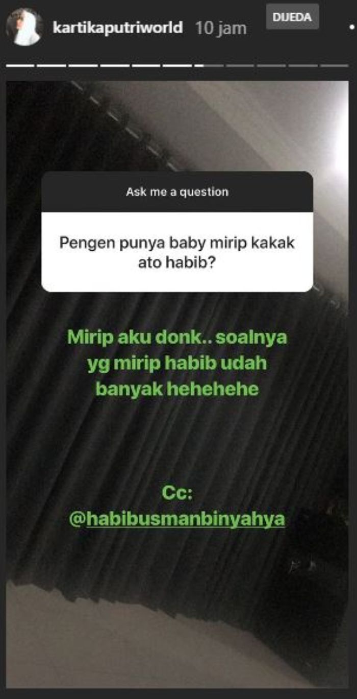 Unggahan Kartika Putri di Insatgram story.