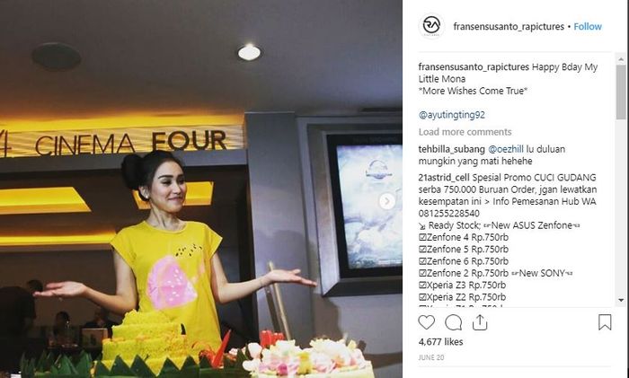 Salah satu postingan Fransen Susanto dengan menyebut Ayu Ting Ting sebagai