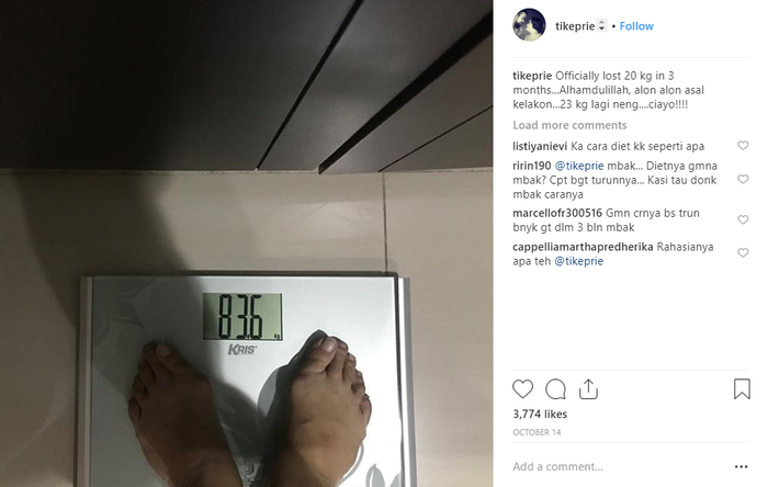 Berat badan Tike Priyatna Kusuma saat ini