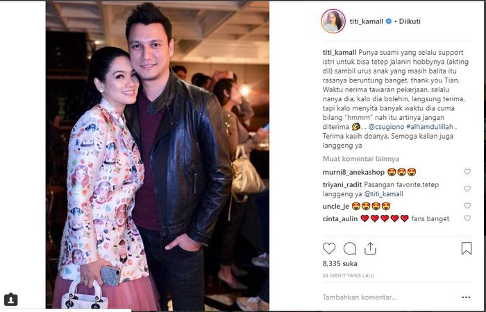 Titi Kamal ucapkan terima kasih pada sang suami, Christian Sugiono.