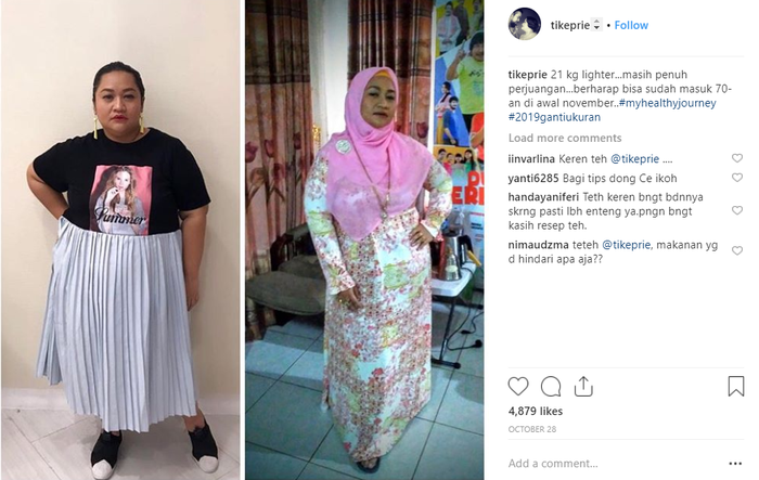 Tike Priatnakusumah sebelum dan sesudah berat badannya turun 21 kg