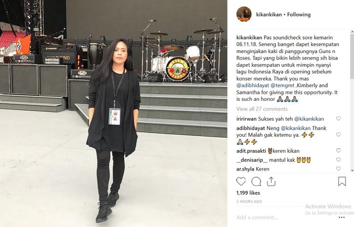 Selang satu hari setelah konser Guns N' Roses berlangsung, Kikan Namara pun membagikan momennya ketika berada di atas panggung.