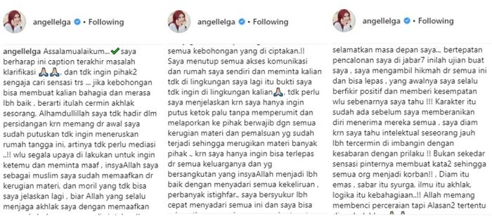 Unggahan instagram Angel Lelga