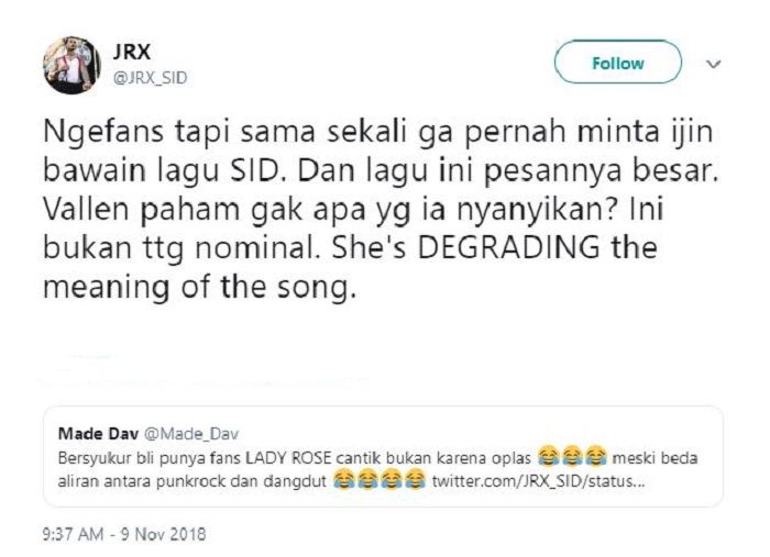 Teguran Jerinx SID karena Via Vallen cover lagu Sunset di Tanah Anarki tanpa izin