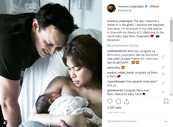 Unggahan Moreno Soeprapto kabarkan kelahiran anak pertamanya
