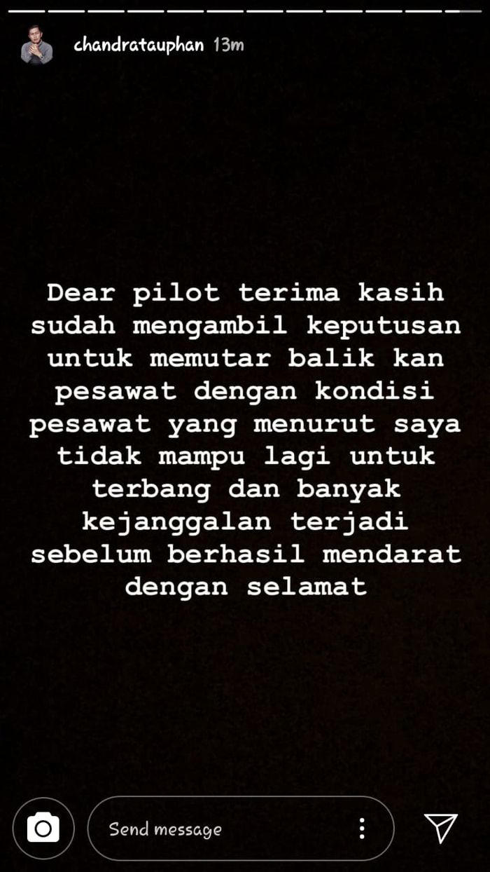 Ucapan syukur suami Nina Zatulini atas keputusan pilot pesawat Wings Air untuk memutar balikkan pesawat