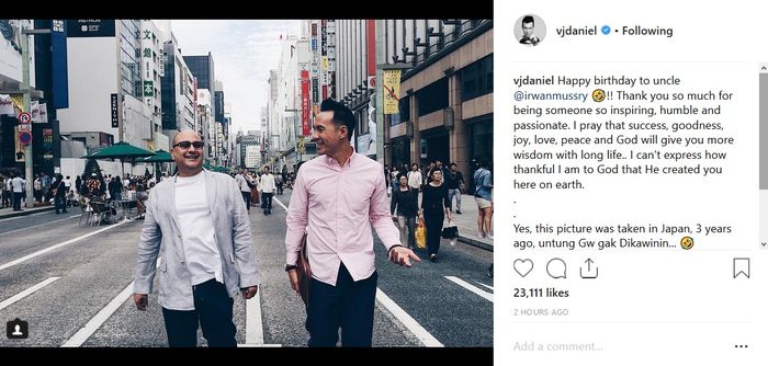 Unggahan Daniel Mananta untuk ulang tahun Irwan Mussry