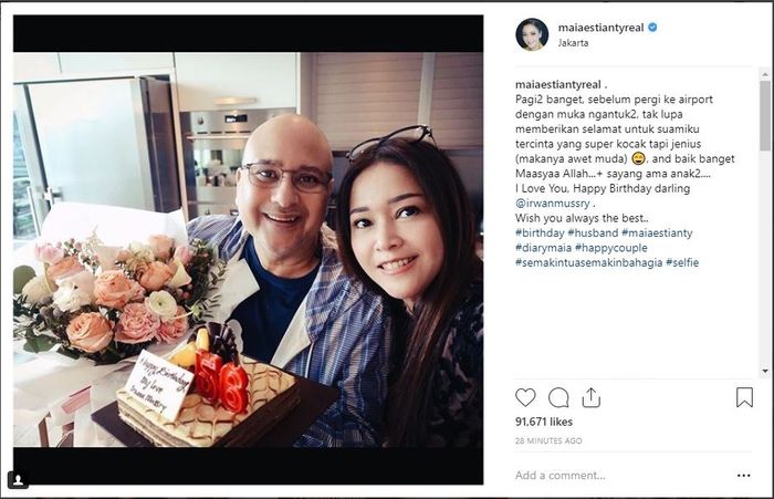 Maia Estianty Berikan Ucapan Romantis Saat Rayakan Ulang Tahun Irwan Mussry