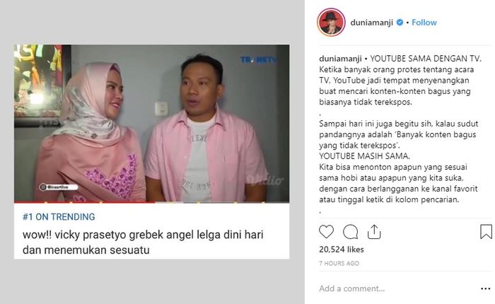 Komentar Anji tentang video Vicky Prasetyo gerebek Angel Lelga