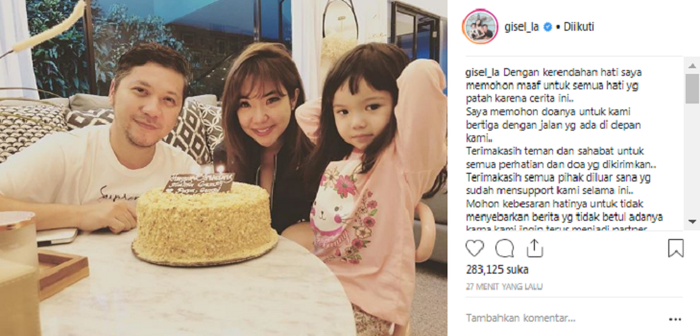 Unggahan Gisel beri konfirmasi soal kabar perceraiannya