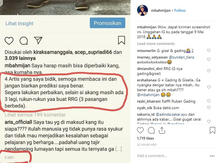 Unggahan Mbah Mijan tentang artis inisial G yang sedang menghadapi prahara rumah tangga
