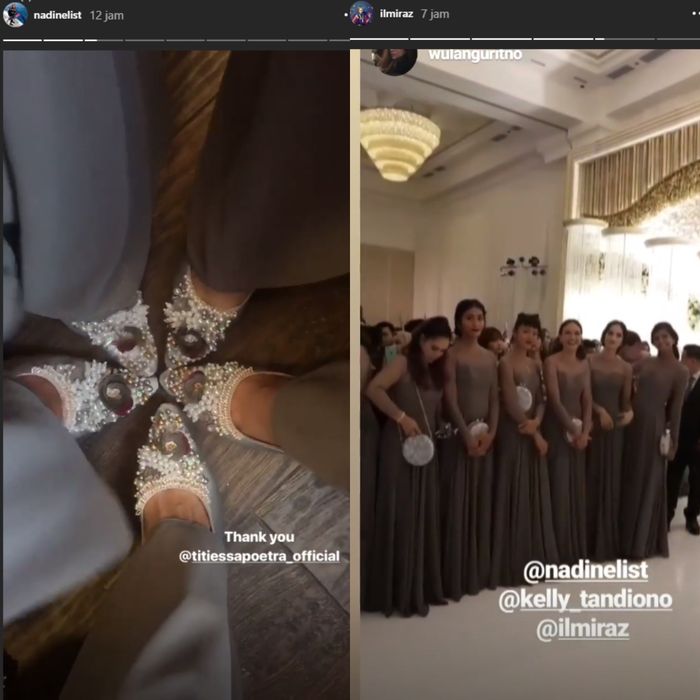 Penampilan bridesmaid Paula Verhoeven dengan seragam baju, tas, dan sepatu yang sama