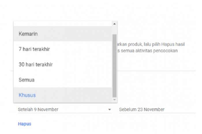 Hapus riwayat tontotan YouTube melalui Kontrol Aktivitas di akun Google bisa diatur berdasarkan rentang waktu.