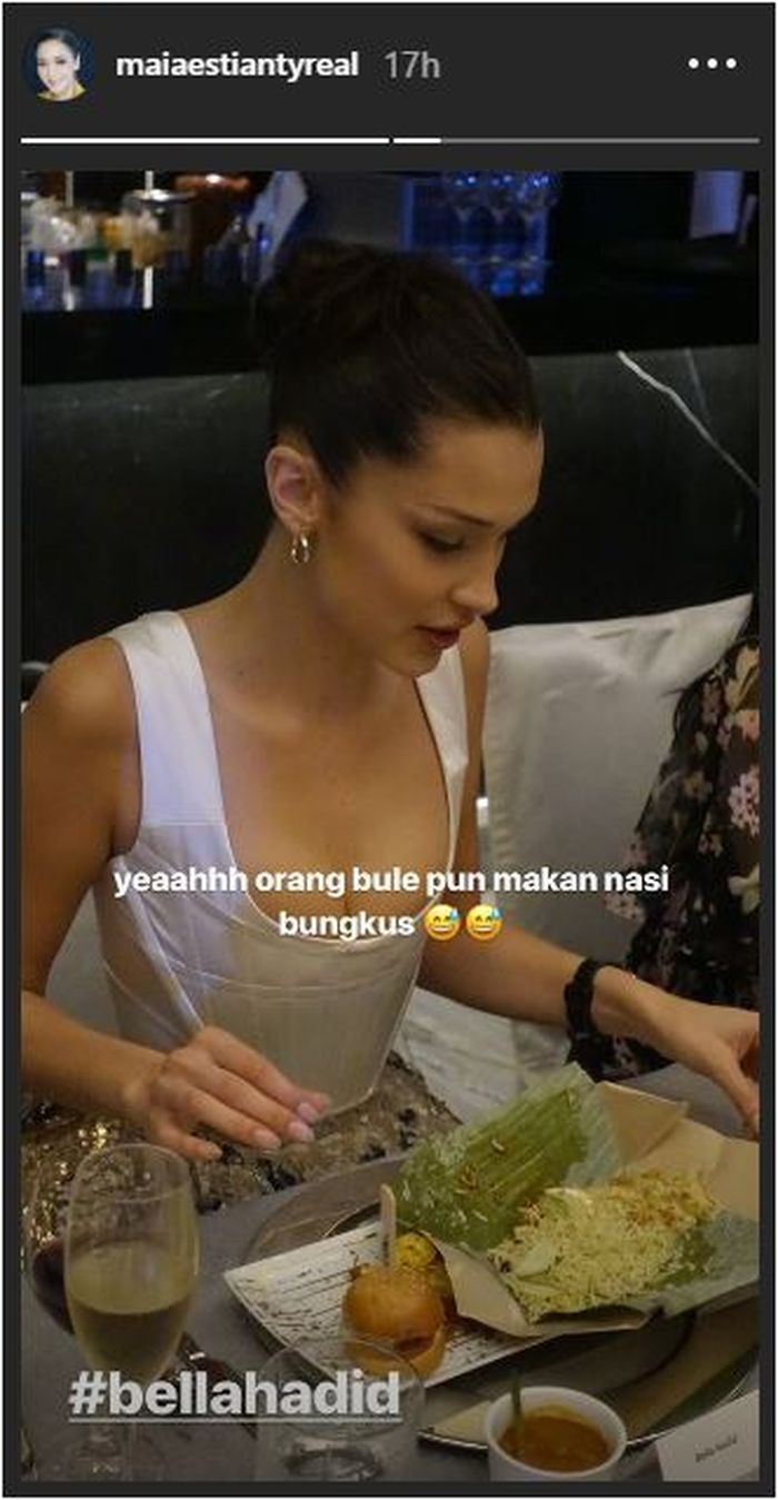 Postingan Maia Estianty saat Bella Hadid makan nasi bungkus