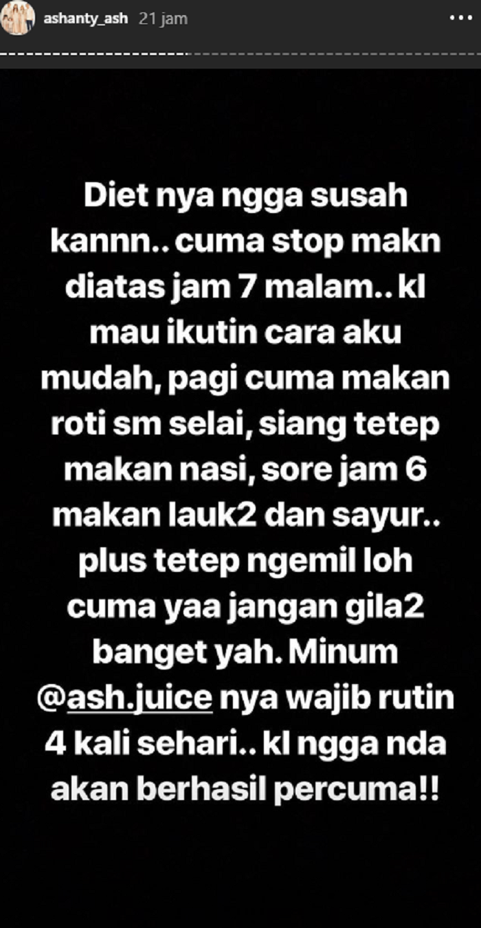 Instagram/ashantyash
Cara diet Ashanty