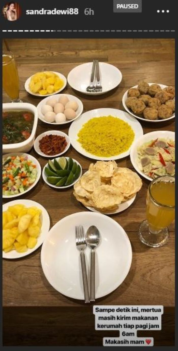 Menu makanan Sandra Dewi yang dikirimkan oleh ibu mertua.
