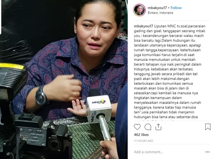 Mbak You komentari keretakan rumah tangga Gisel dan Gading Marten