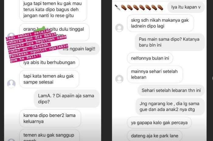 Instastory Nikita Mirzani yang mengungkap perselingkuhan Dipo Latief.