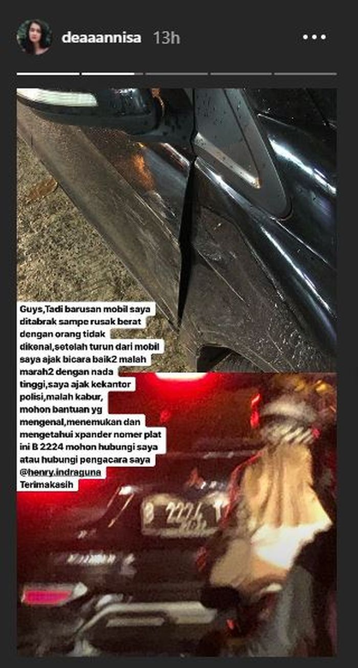 Curhatan Dea Annisa ditabrak mobil