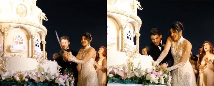 Prosesi pemotongan kue pengantin Priyanka dan Nick
