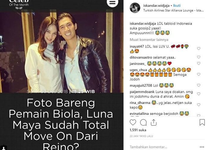 Unggahan Iskandar Widjaja mengomentari kabar kedekatannya dengan Luna Maya