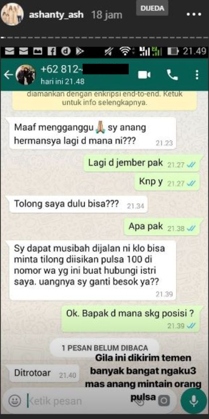Modus penipuan mengatasnamakan Anang Hermansyah