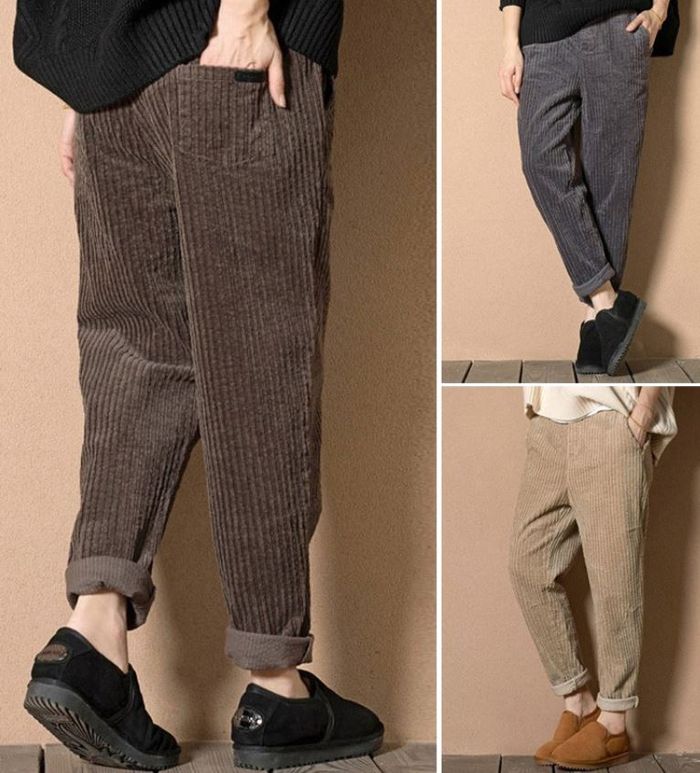 Tren fashion hijab 2019 dengan Celana Panjang Wanita Model Corduroy Casual Dengan Potongan Longgar Dan Bergaya Retro Vintage