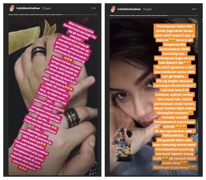 Bantahan Hilda Vitria melalui instastory