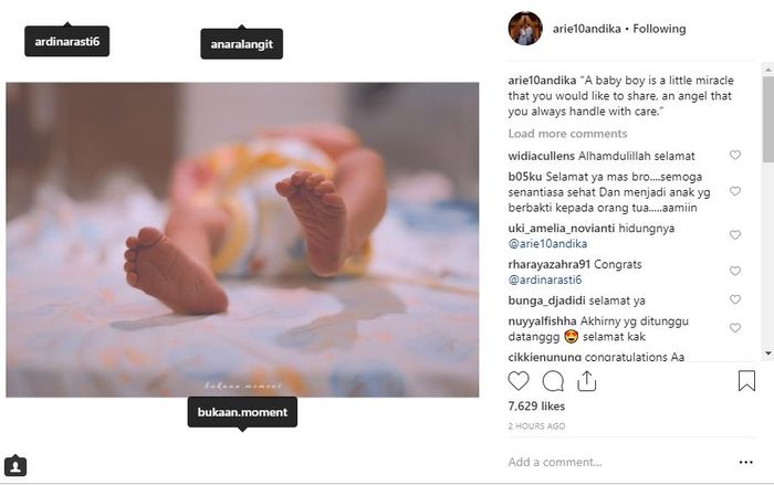 Arie Dwi Andhika unggah foto kaki bayinya