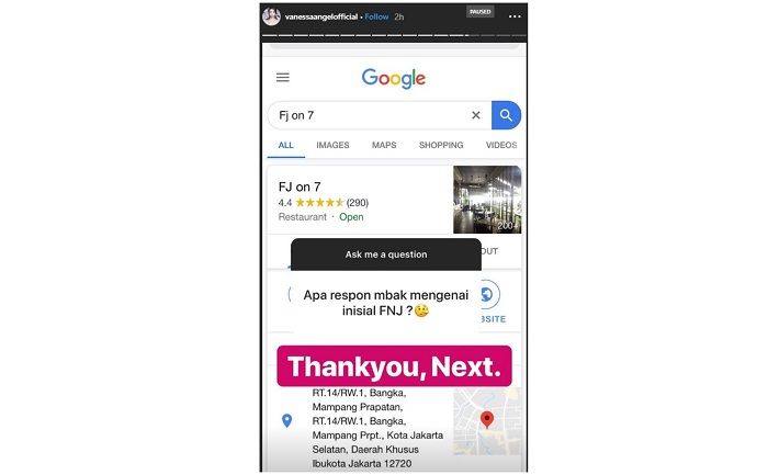 Snapgram Vanessa tentang inisial FNJ