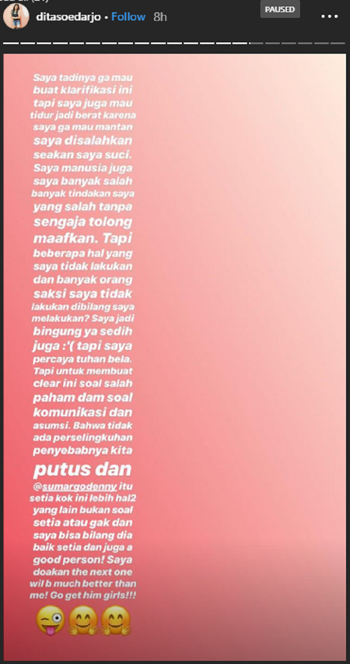 unggahan insta story Dita Soedarjo