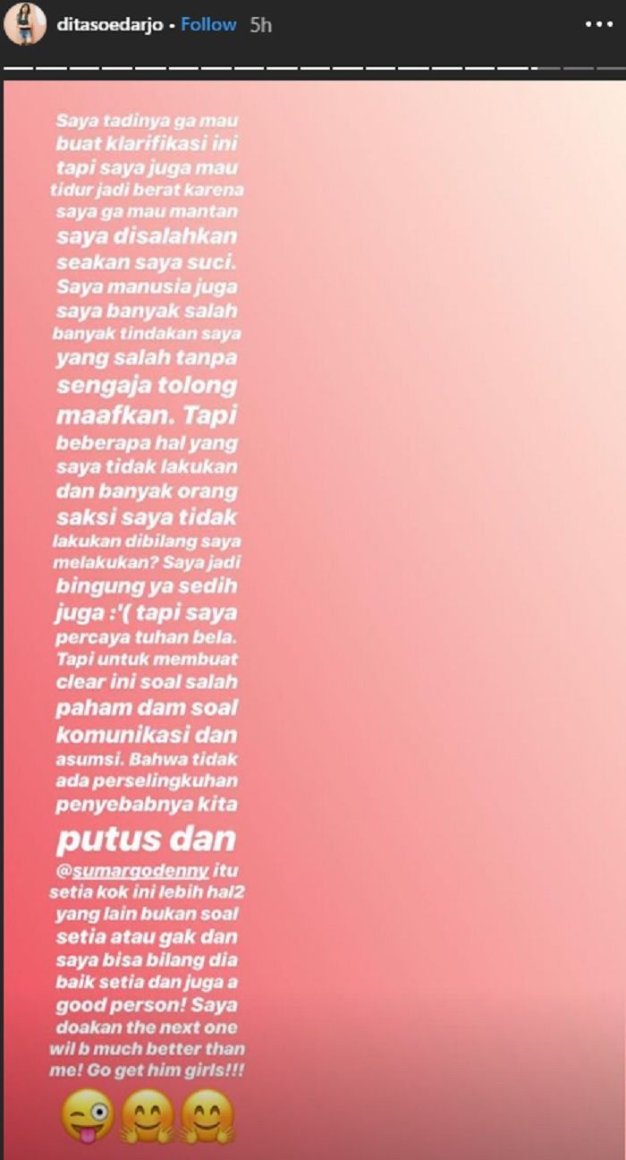 unggahan insta stories Dita Soedarjo usai dikabarkan gagal menikah