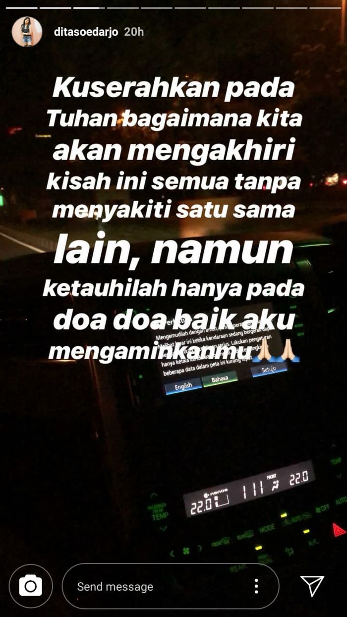 Tulisan Dita Soedarjo perihal hubungan dengan Denny Sumargo
