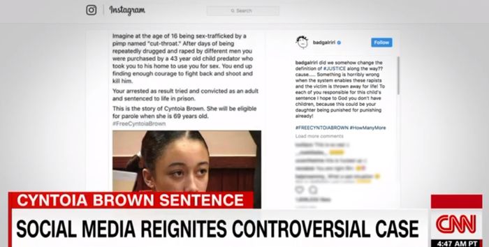Dukungan untuk Cyntoia Brown di media sosial