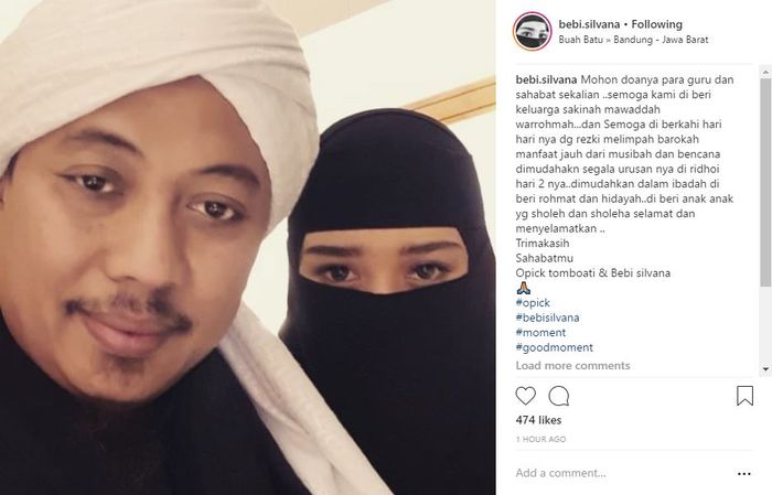 Unggahan trebari Bebi Silvana terkait kabar pernikahannya dengan Opick