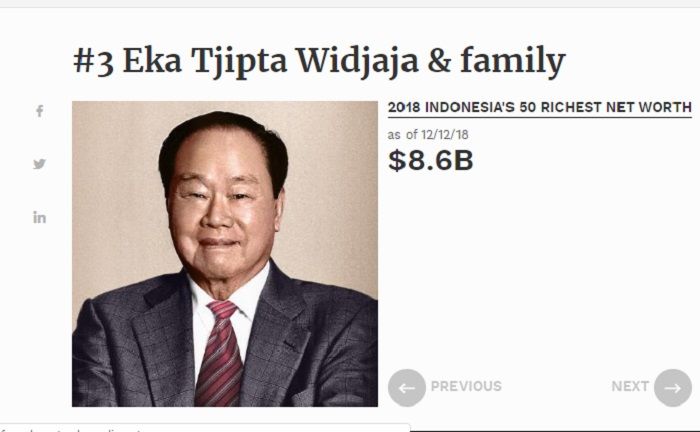 tangkap layar forbes.com
Eka Tjipta Widjaja, orang terkaya di Indonesia nomor 3