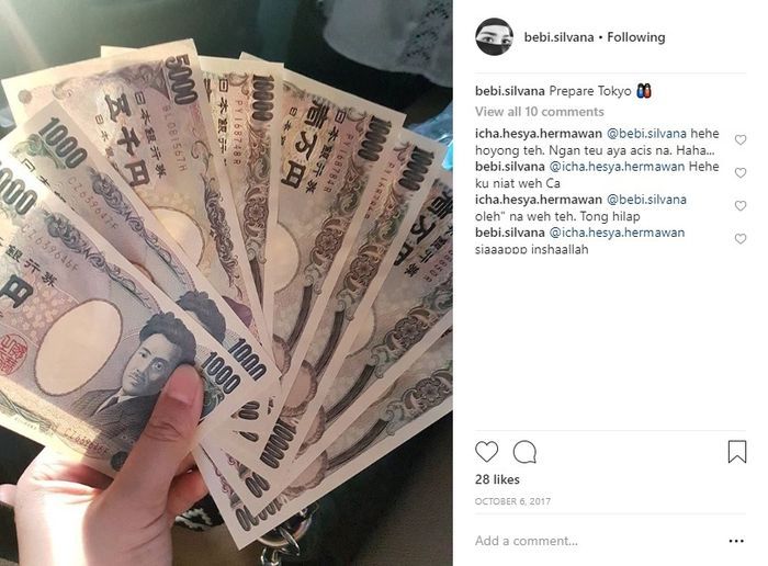 Bebi Silvana pamer uang yen saat pergi ke Tokyo