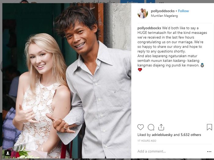 unggahan Polly setelah ia menikah dengan Karna
